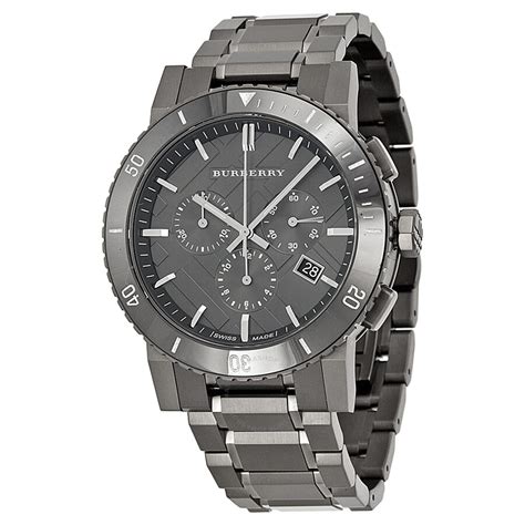 burberry chronograph gunmetal dial grey ion-plated stainless steel mens watch|More.